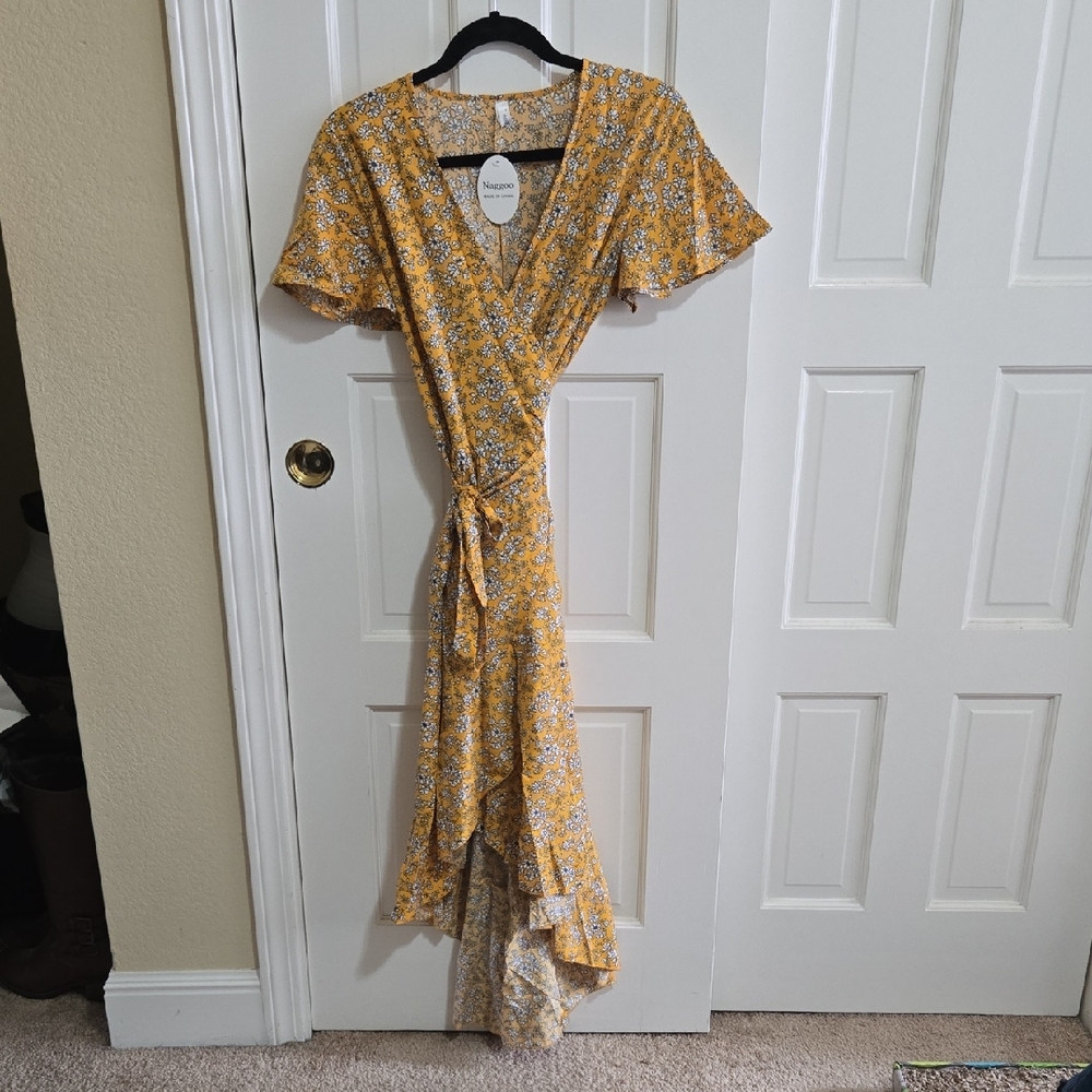 Floral Yellow Wrap Dress